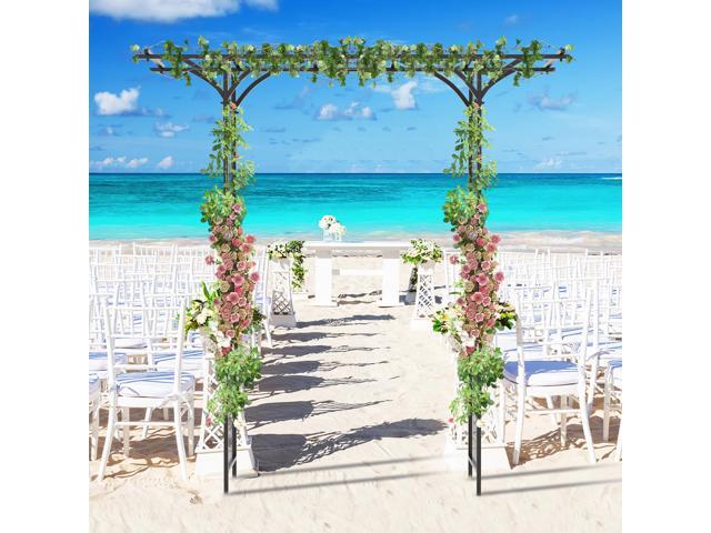 SlickBlue 6.8 Feet Garden Arbor with Trellises for Climbing Plant Vine Rose