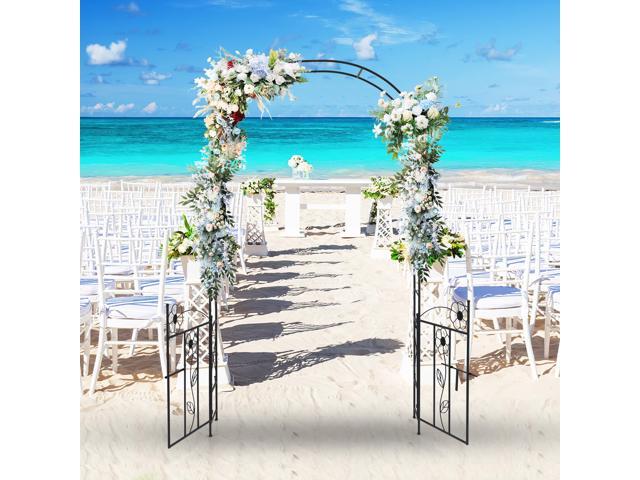 SlickBlue 2 in 1 Garden Arbor with Door and Latch for Outdoor Lawn-Black