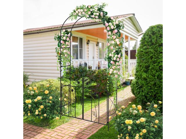 SlickBlue 2 in 1 Garden Arbor with Door and Latch for Outdoor Lawn-Black