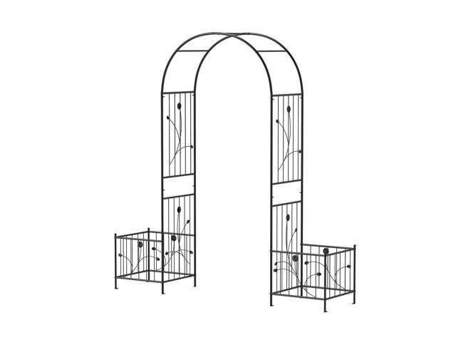 SlickBlue 2 in 1 Garden Arbor with 2 Side Planters and 8 Ground Stakes-Black