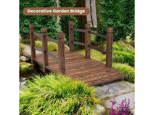 SlickBlue 5 Feet Wooden Garden Bridge with Safety Rails
