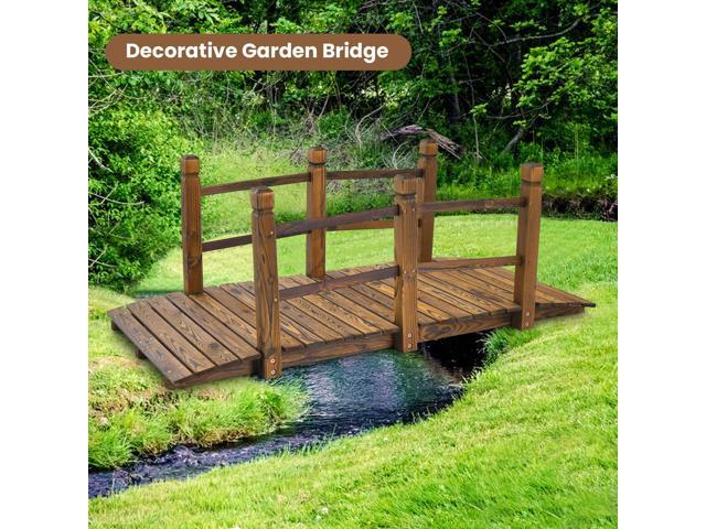 SlickBlue 5 Feet Wooden Garden Bridge with Safety Rails