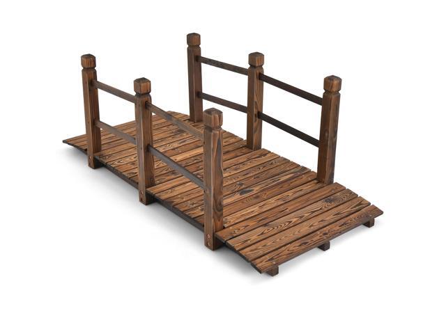 SlickBlue 5 Feet Wooden Garden Bridge with Safety Rails