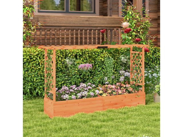 SlickBlue Raised Garden Bed with Side Trellis Hanging Roof and Planter Box-Orange
