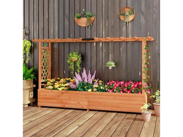 SlickBlue Raised Garden Bed with Side Trellis Hanging Roof and Planter Box-Orange