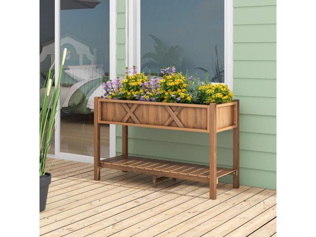SlickBlue Poly Wood Elevated Planter Box with Legs Storage Shelf Drainage Holes