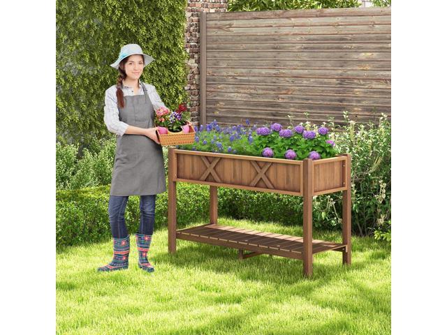 SlickBlue Poly Wood Elevated Planter Box with Legs Storage Shelf Drainage Holes