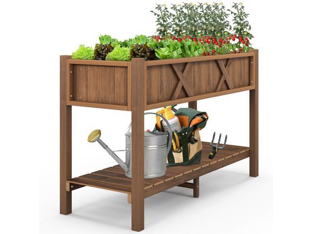 SlickBlue Poly Wood Elevated Planter Box with Legs Storage Shelf Drainage Holes