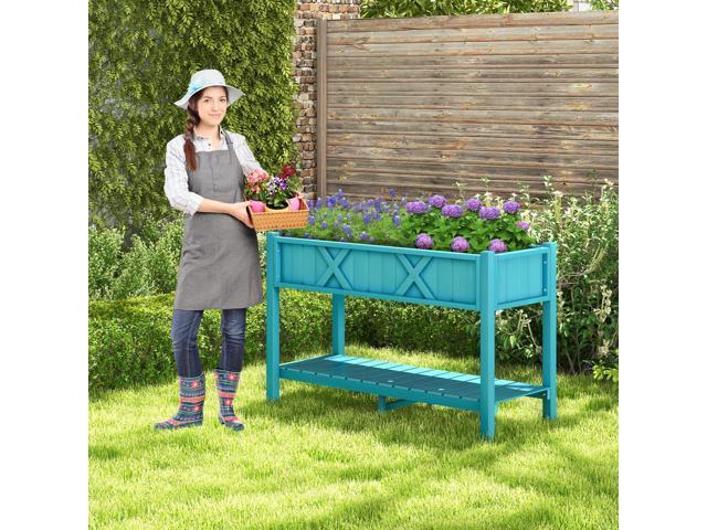 SlickBlue Poly Wood Elevated Planter Box with Legs Storage Shelf Drainage Holes