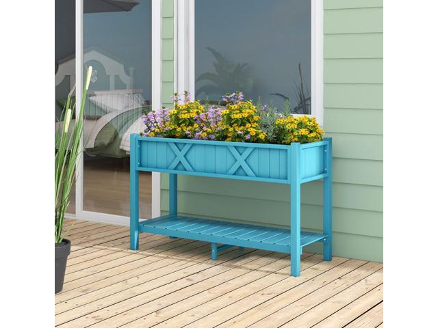 SlickBlue Poly Wood Elevated Planter Box with Legs Storage Shelf Drainage Holes