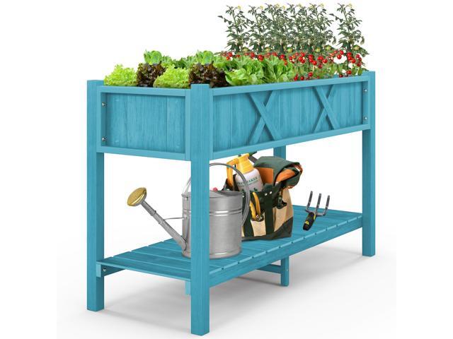 SlickBlue Poly Wood Elevated Planter Box with Legs Storage Shelf Drainage Holes