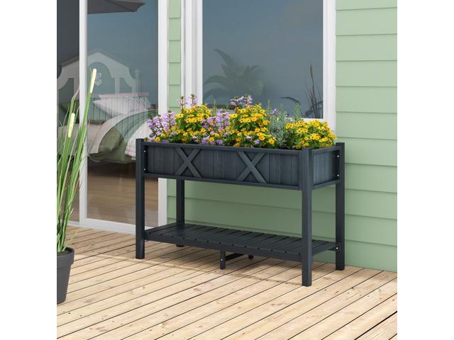 SlickBlue Poly Wood Elevated Planter Box with Legs Storage Shelf Drainage Holes