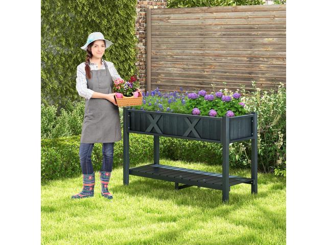 SlickBlue Poly Wood Elevated Planter Box with Legs Storage Shelf Drainage Holes