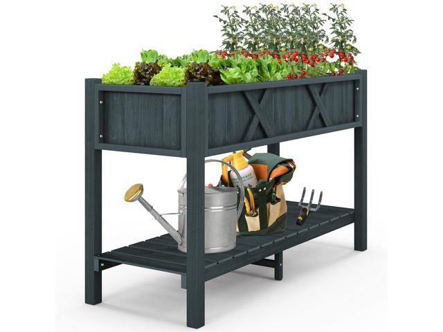 SlickBlue Poly Wood Elevated Planter Box with Legs Storage Shelf Drainage Holes