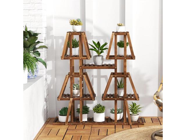 SlickBlue 5-Tier 10 Potted Wood Plant Stand for Multiple Plants