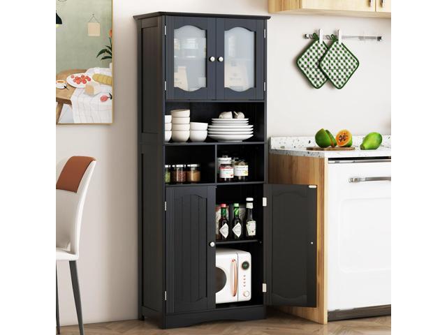SlickBlue 58.5 Inch Freestanding Linen Bathroom Storage Cabinet with Frost Glass Doors