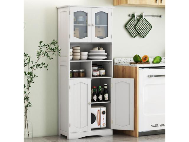 SlickBlue 58.5 Inch Freestanding Linen Bathroom Storage Cabinet with Frost Glass Doors