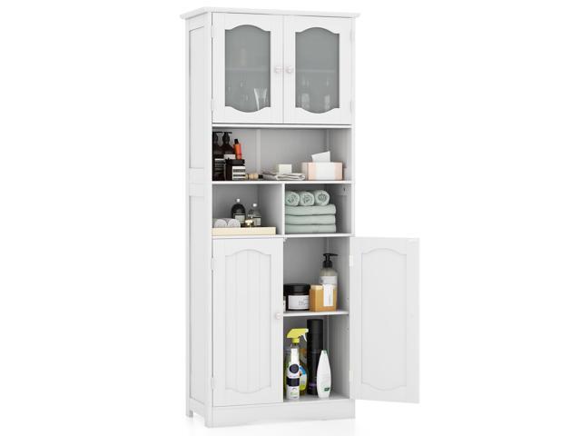 SlickBlue 58.5 Inch Freestanding Linen Bathroom Storage Cabinet with Frost Glass Doors
