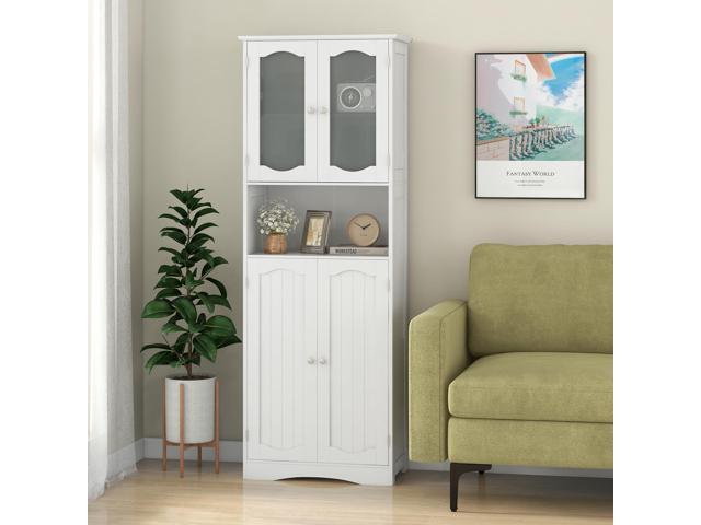 SlickBlue 64.5 Inches Tall Bathroom Storage Cabinet with Frost Glass Doors and Shelves