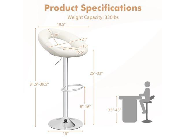 SlickBlue Height Adjustable Bar Stools Set of 2 with Hollow Back and Footrest