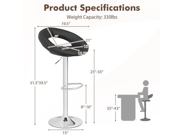 SlickBlue Height Adjustable Bar Stools Set of 2 with Hollow Back and Footrest