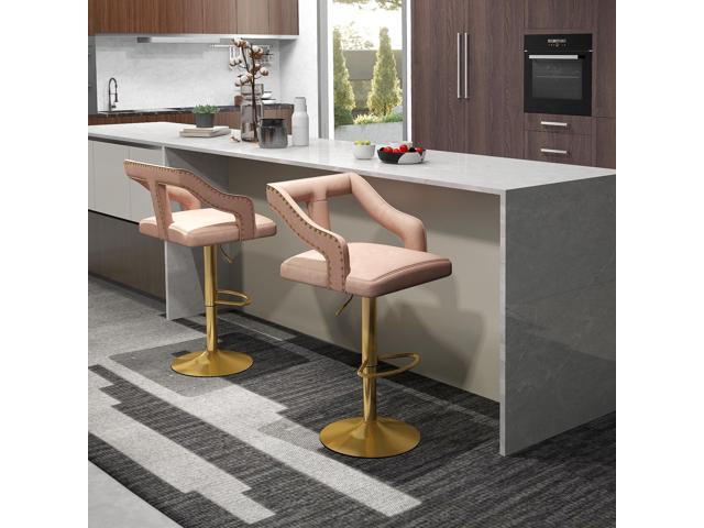 SlickBlue Set of 2 Bar Chairs with Footrest and 2-Layer Electroplated Metal Base