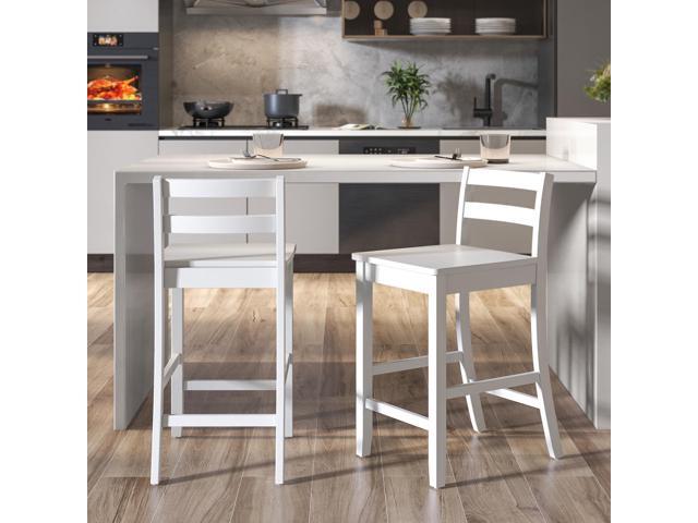 SlickBlue Wooden Bar Stools Set of 2 with Ergonomic Backrest and Footrest-White