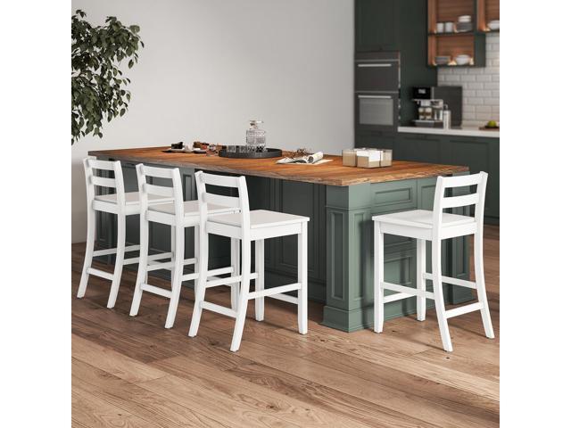 SlickBlue Wooden Bar Stools Set of 2 with Ergonomic Backrest and Footrest-White