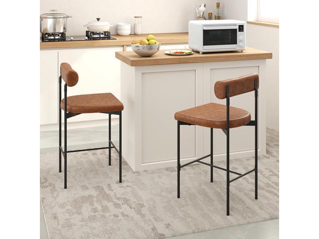 SlickBlue 20 Inch Upholstered Bar Stools Set of 2 Counter Height Bar Chairs with Backrest-Brown