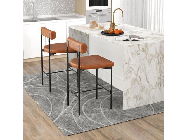 SlickBlue 20 Inch Upholstered Bar Stools Set of 2 Counter Height Bar Chairs with Backrest-Brown