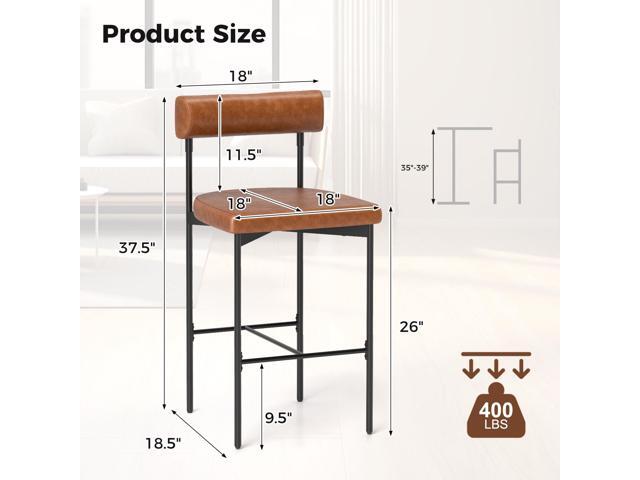 SlickBlue 20 Inch Upholstered Bar Stools Set of 2 Counter Height Bar Chairs with Backrest-Brown