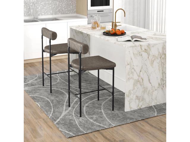 SlickBlue 20 Inch Upholstered Bar Stools Set of 2 Counter Height Bar Chairs with Backrest-Gray