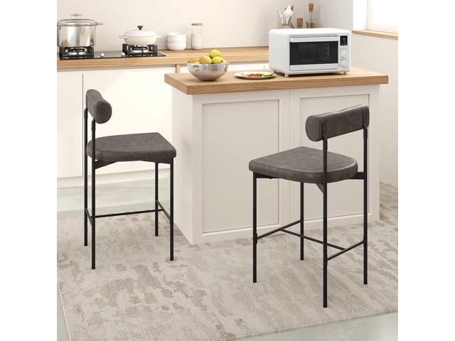 SlickBlue 20 Inch Upholstered Bar Stools Set of 2 Counter Height Bar Chairs with Backrest-Gray