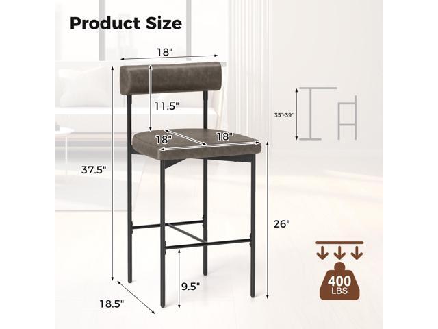 SlickBlue 20 Inch Upholstered Bar Stools Set of 2 Counter Height Bar Chairs with Backrest-Gray