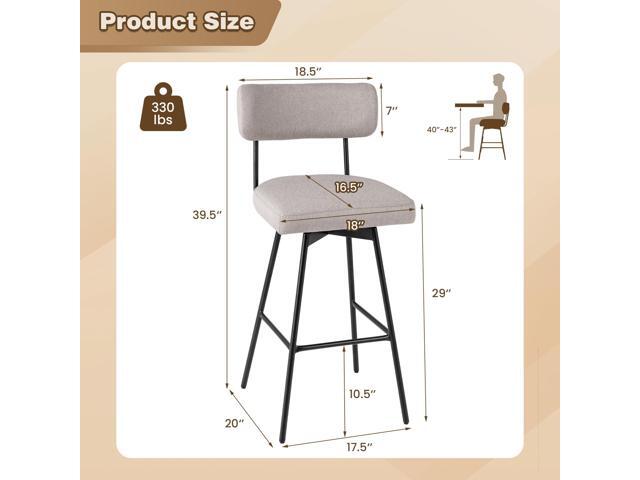 SlickBlue 25 Inch Counter Height Upholstered Swivel Bar Stool Set of 2