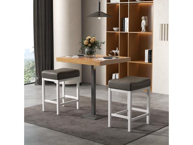 SlickBlue 24.5 Inches Linen Fabric Saddle Stools Set of 2 with Cushioned Seat