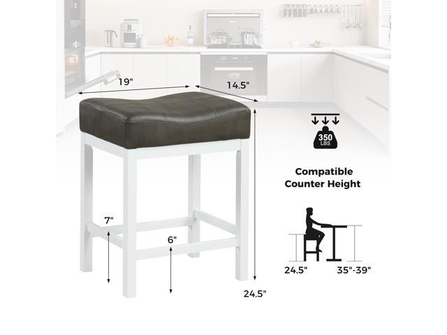 SlickBlue 24.5 Inches Linen Fabric Saddle Stools Set of 2 with Cushioned Seat