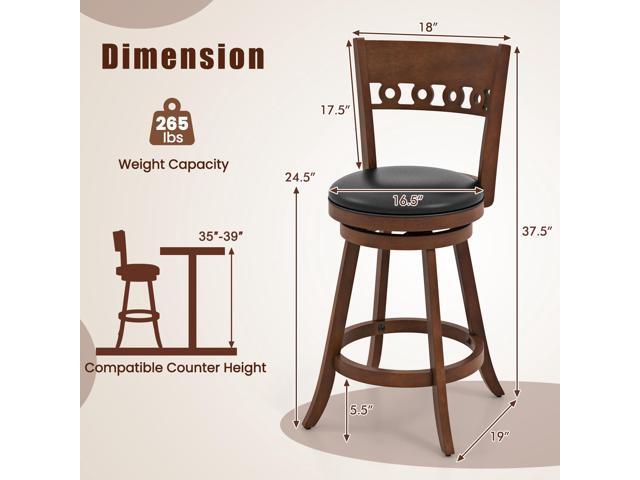 SlickBlue Set of 2 Swivel Bar Stools with Rubber Wood Frame-24.5 inches