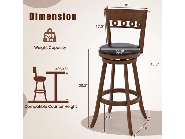 SlickBlue Set of 2 Swivel Bar Stools with Rubber Wood Frame-30.5 inches