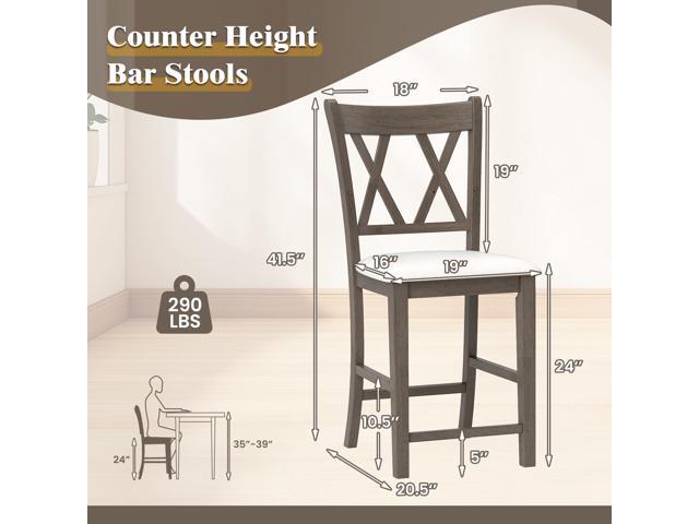 SlickBlue Set of 2 Bar Stools with Cross Back and Linen Fabric Upholstered Seat-Beige