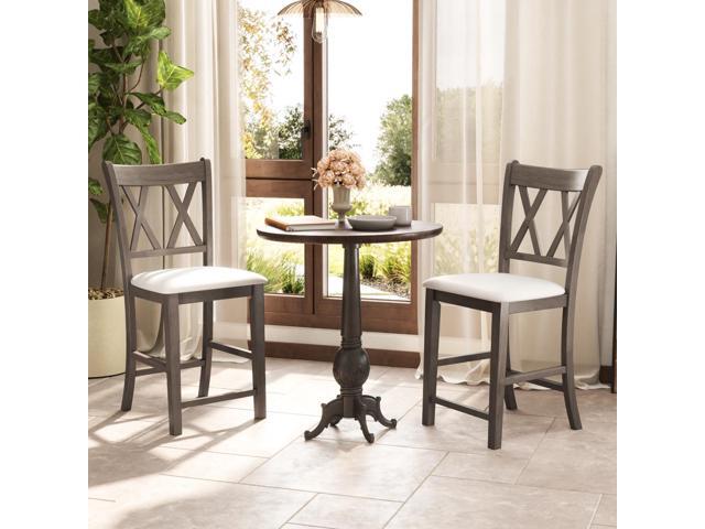 SlickBlue Set of 2 Bar Stools with Cross Back and Linen Fabric Upholstered Seat-Beige