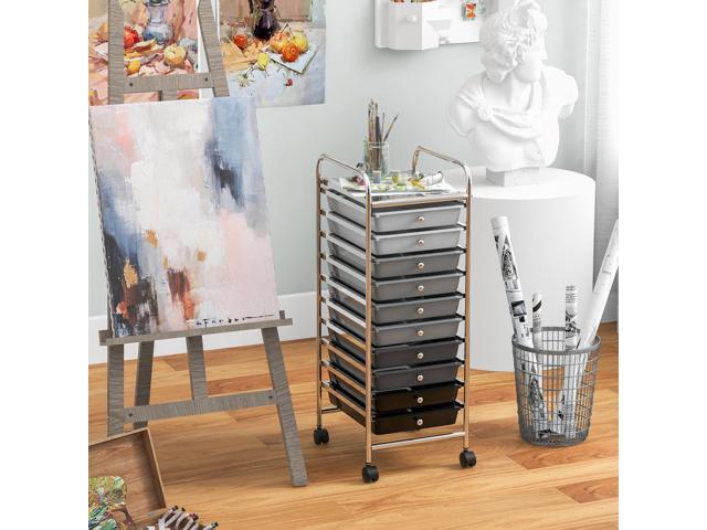 SlickBlue 10 Drawer Rolling Storage Cart Organizer with 4 Universal Casters-Gradient Gray