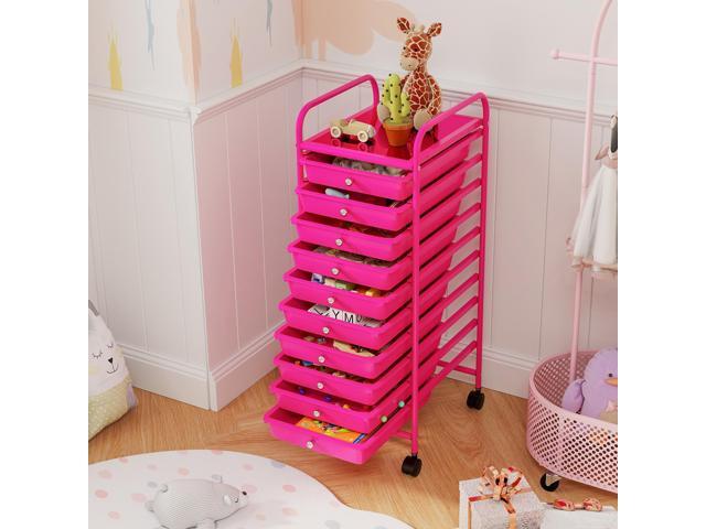 SlickBlue 10 Drawer Rolling Storage Cart Organizer with 4 Universal Casters-Pink