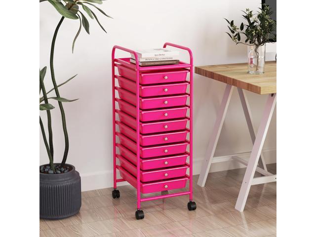 SlickBlue 10 Drawer Rolling Storage Cart Organizer with 4 Universal Casters-Pink