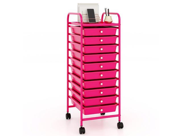 SlickBlue 10 Drawer Rolling Storage Cart Organizer with 4 Universal Casters-Pink