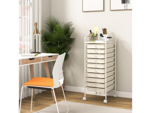 SlickBlue 10 Drawer Rolling Storage Cart Organizer with 4 Universal Casters-White