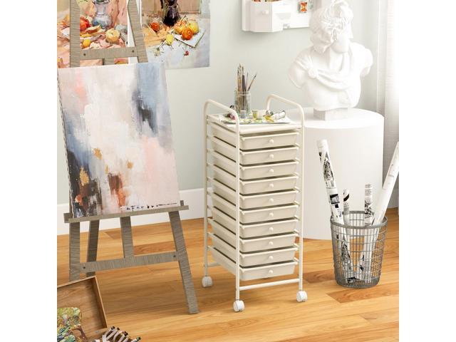 SlickBlue 10 Drawer Rolling Storage Cart Organizer with 4 Universal Casters-White