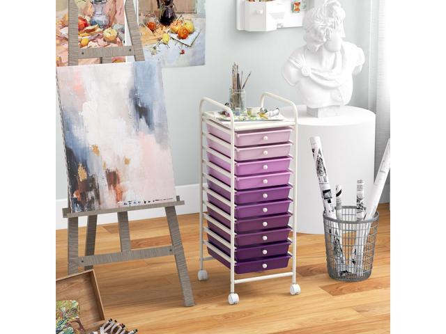 SlickBlue 10 Drawer Rolling Storage Cart Organizer with 4 Universal Casters-Purple