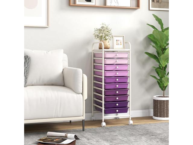 SlickBlue 10 Drawer Rolling Storage Cart Organizer with 4 Universal Casters-Purple