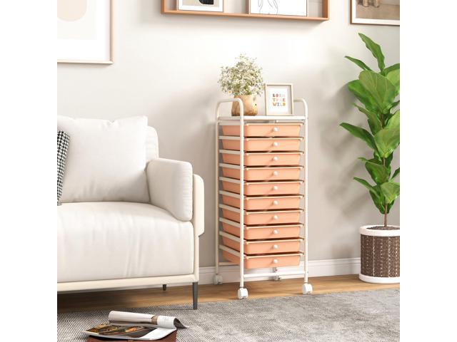 SlickBlue 10 Drawer Rolling Storage Cart Organizer with 4 Universal Casters-Cherry